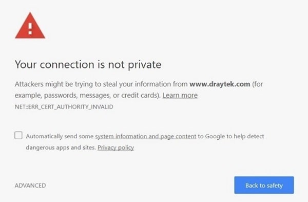 снимок экрана Chrome, показывающий, что ваше соединение не является частным