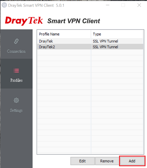 скриншот списка профилей Smart VPN Client